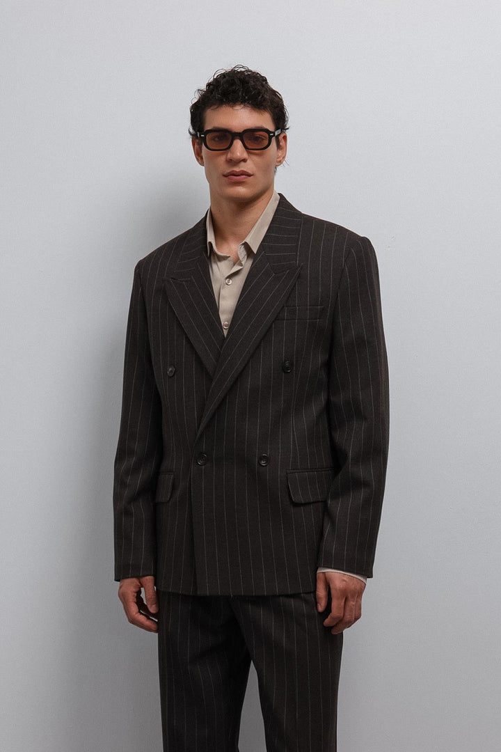ANT Antioch Kahve Çizgili Kruvaze Erkek Blazer Ceket - Lelystad
