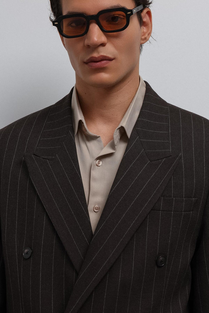 ANT Antioch Kahve Çizgili Kruvaze Erkek Blazer Ceket - Lelystad