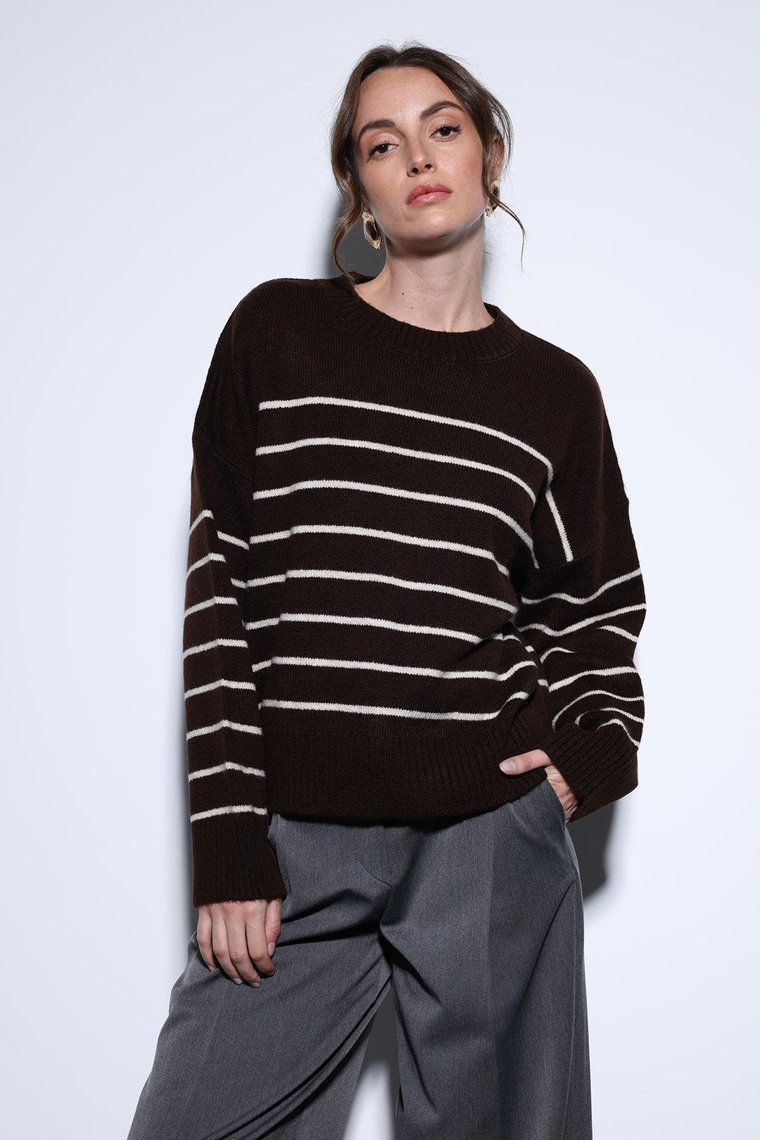 ANT Antioch Coffee Striped Sweater - Bitonto