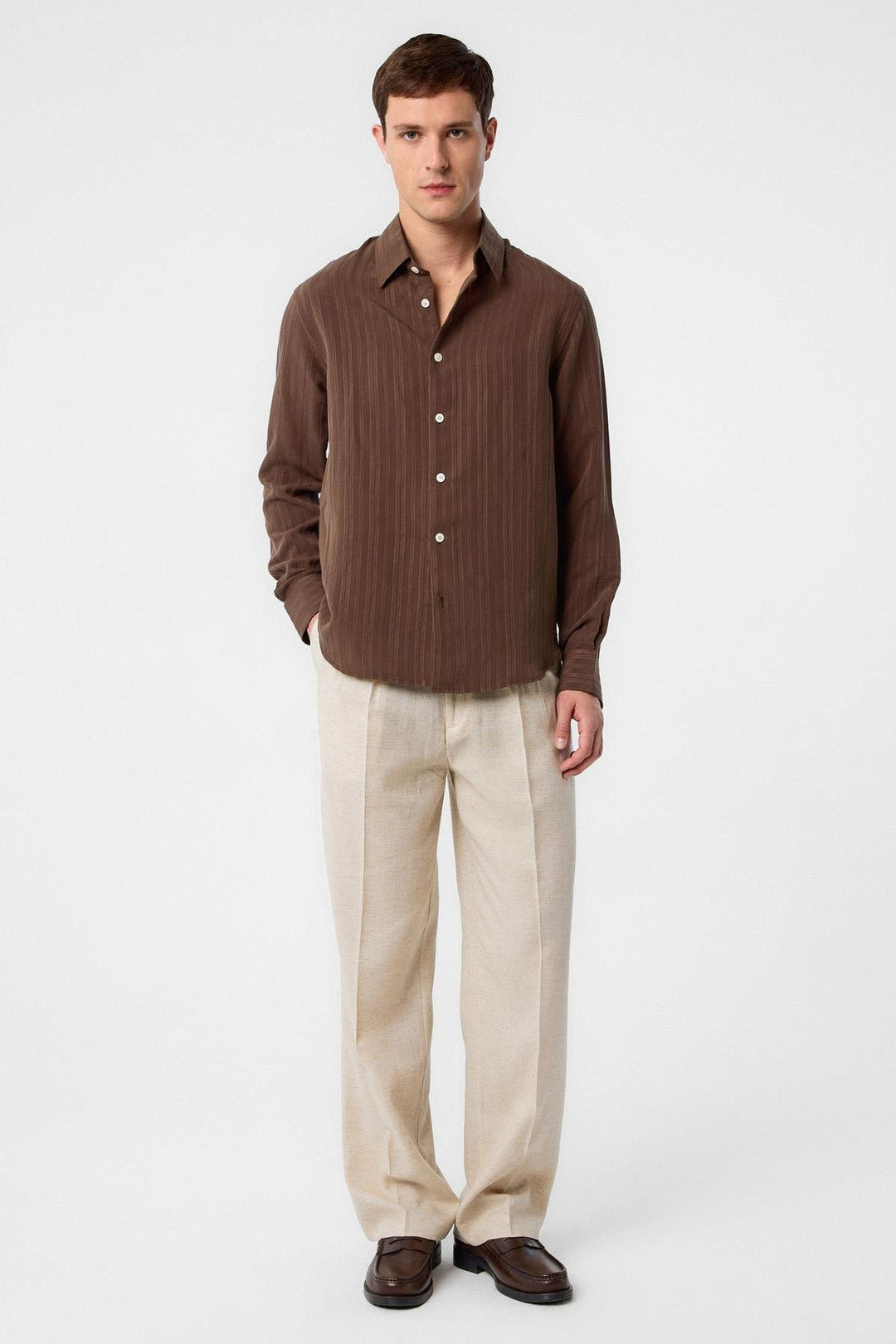 ANT Antioch Coffee Striped and Textured Men's Shirt - Salzgitter