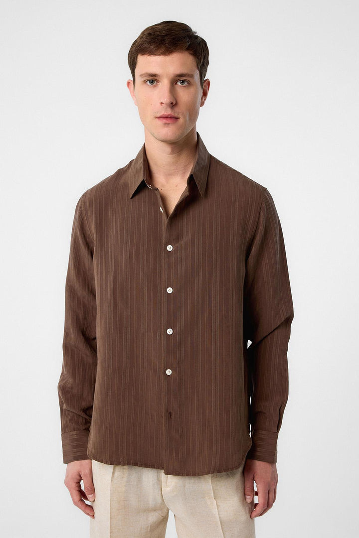 ANT Antioch Coffee Striped and Textured Men's Shirt - Salzgitter