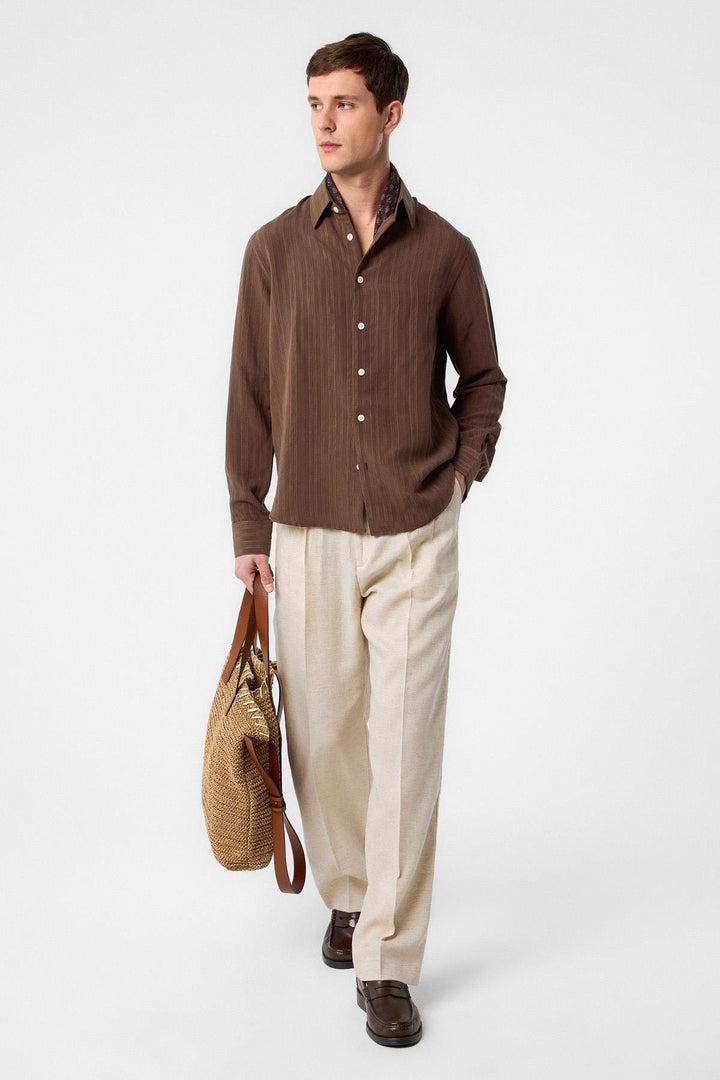 ANT Antioch Coffee Striped and Textured Men's Shirt - Salzgitter