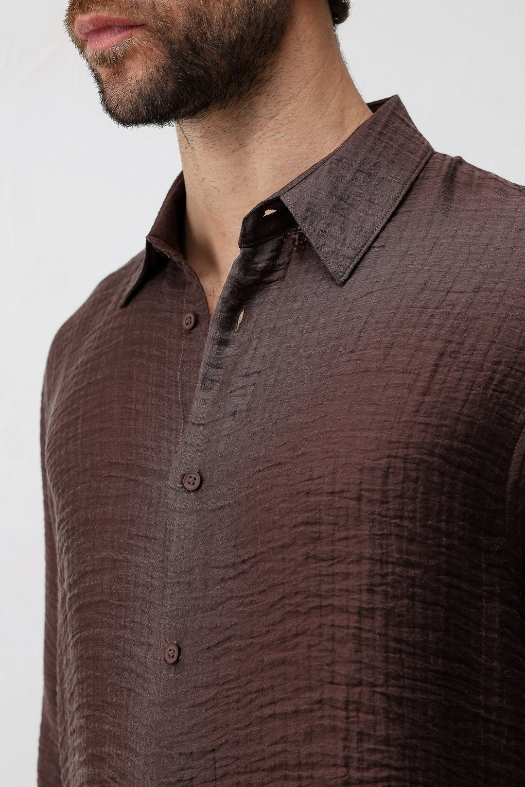 ANT Antioch Kahve Crinkled Relax Fit Erkek Gömlek - Yalta