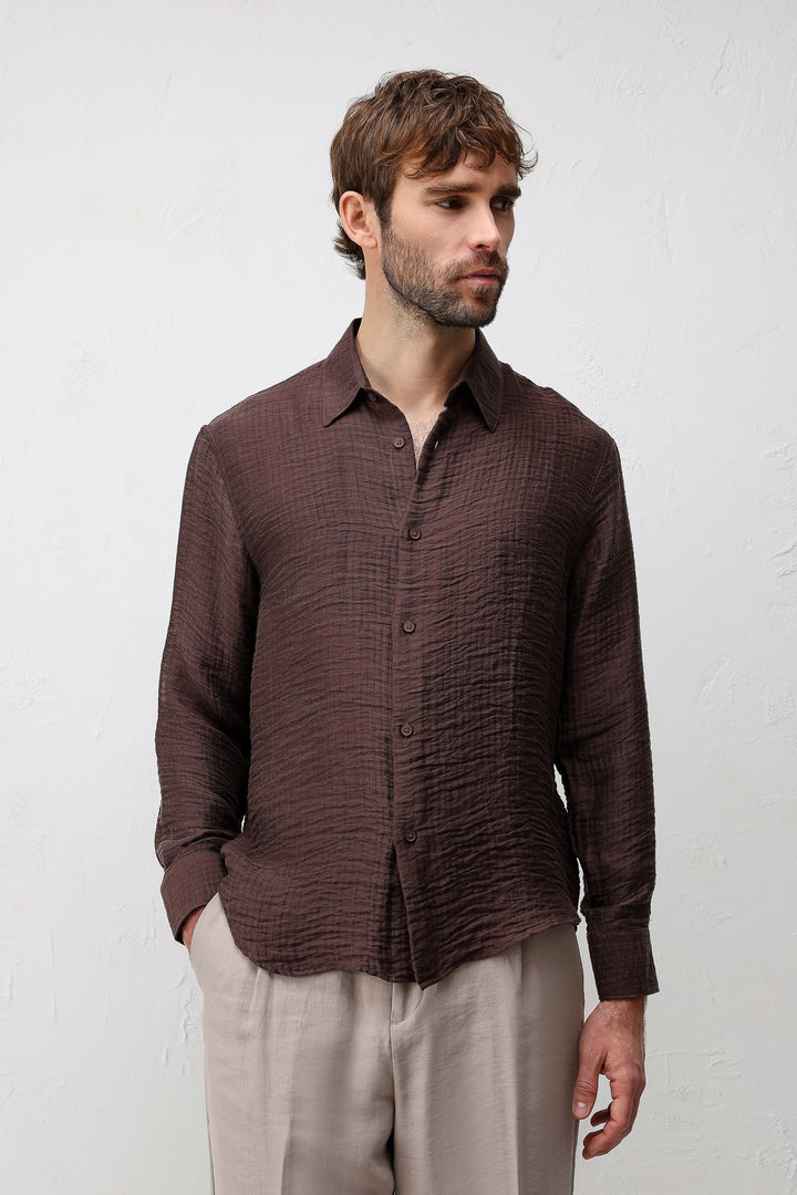 ANT Antioch Kahve Crinkled Relax Fit Erkek Gömlek - Yalta