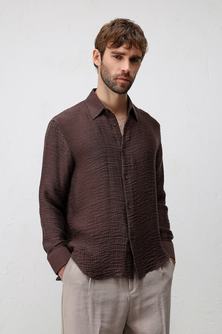 ANT Antioch Kahve Crinkled Relax Fit Erkek Gömlek - Yalta