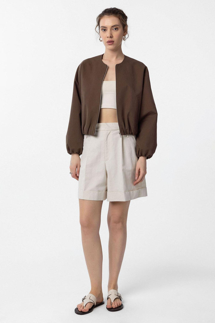 ANT Antioch Kahve Crop Kadın Bomber Mont - Stryi