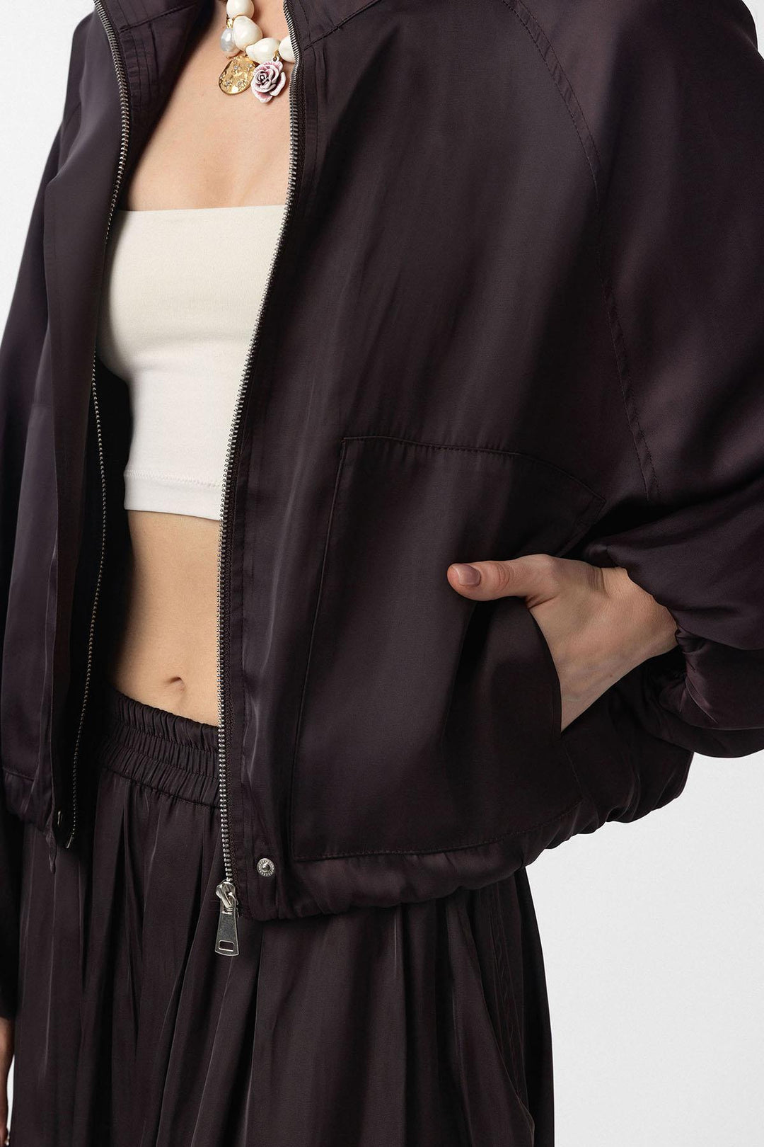 ANT Antioch Kahve Dik Yaka İnce Kadın Bomber Ceket - Lysychansk