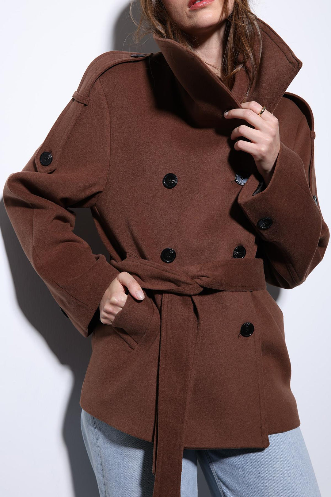 ANT Antioch Coffee V-neck Wrap Women's Coat - Bethesda