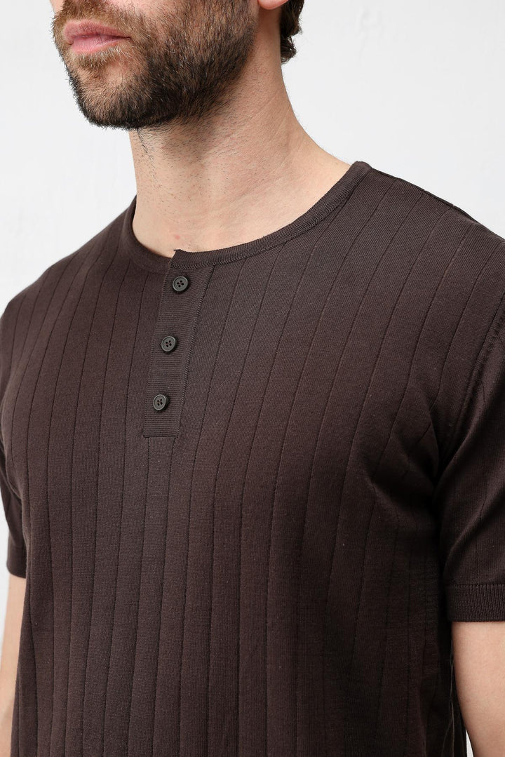 ANT Antioch Kahve Dokulu Erkek Triko T-Shirt - Lubny