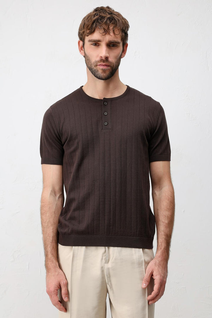ANT Antioch Kahve Dokulu Erkek Triko T-Shirt - Lubny