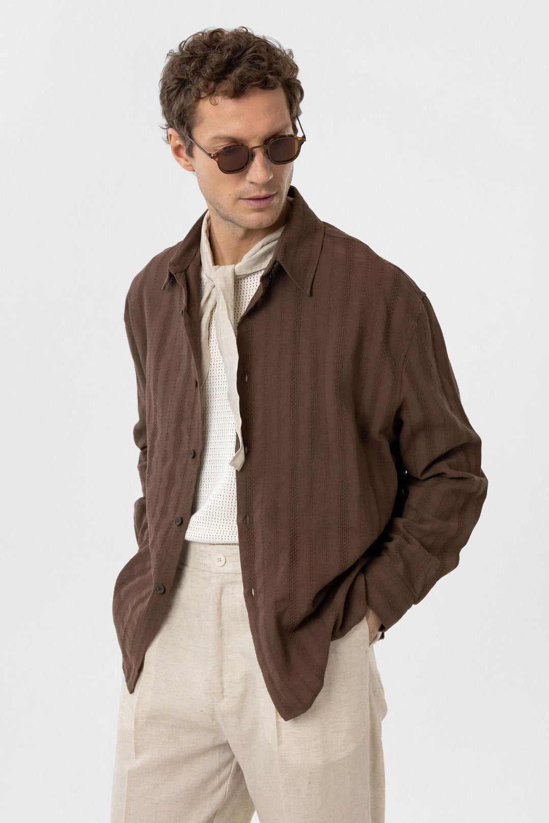 ANT Antioch Coffee-Colored Jacquard Cotton Men's Shirt - Grand Forks