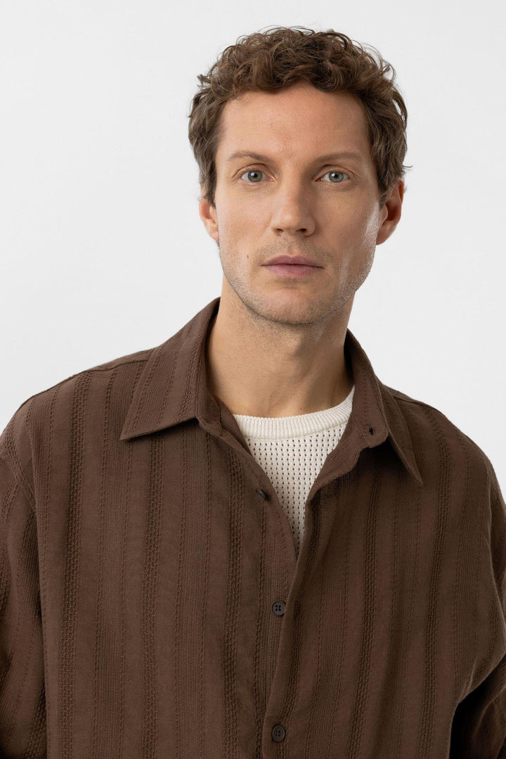 ANT Antioch Coffee-Colored Jacquard Cotton Men's Shirt - Grand Forks