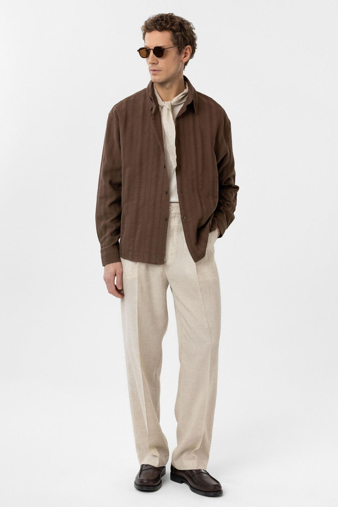 ANT Antioch Coffee-Colored Jacquard Cotton Men's Shirt - Grand Forks