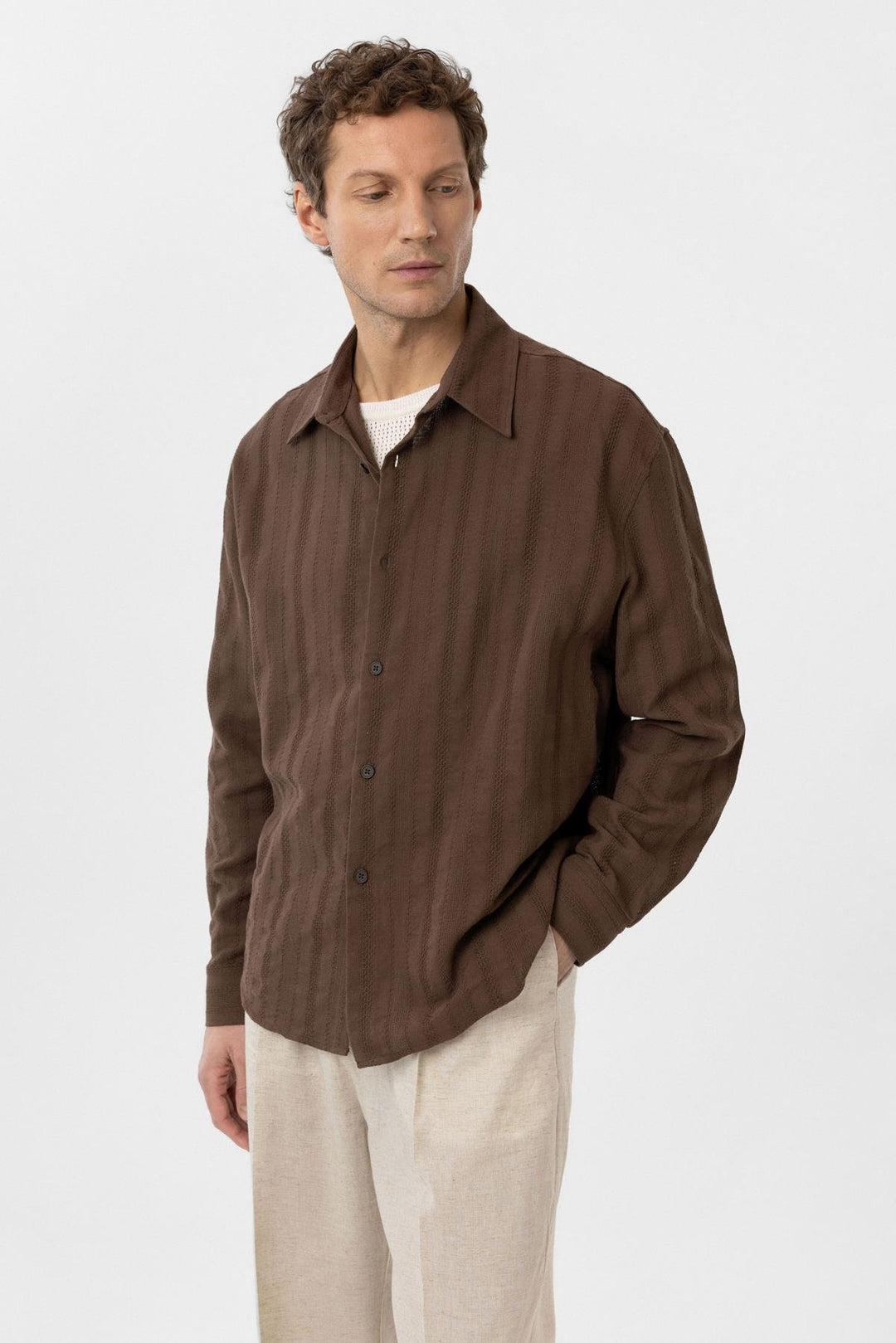 ANT Antioch Coffee-Colored Jacquard Cotton Men's Shirt - Grand Forks