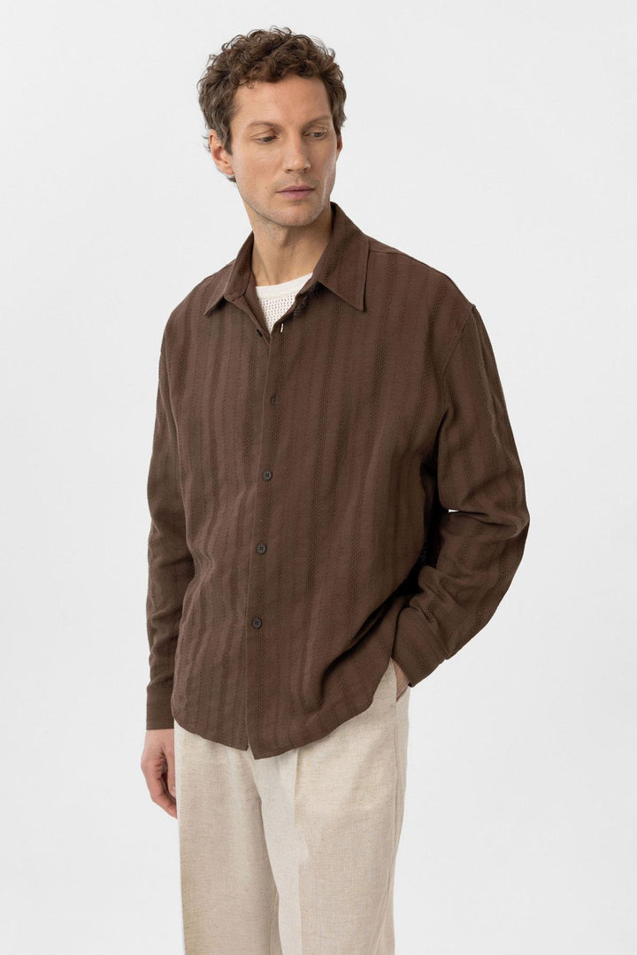 ANT Antioch Coffee-Colored Jacquard Cotton Men's Shirt - Grand Forks