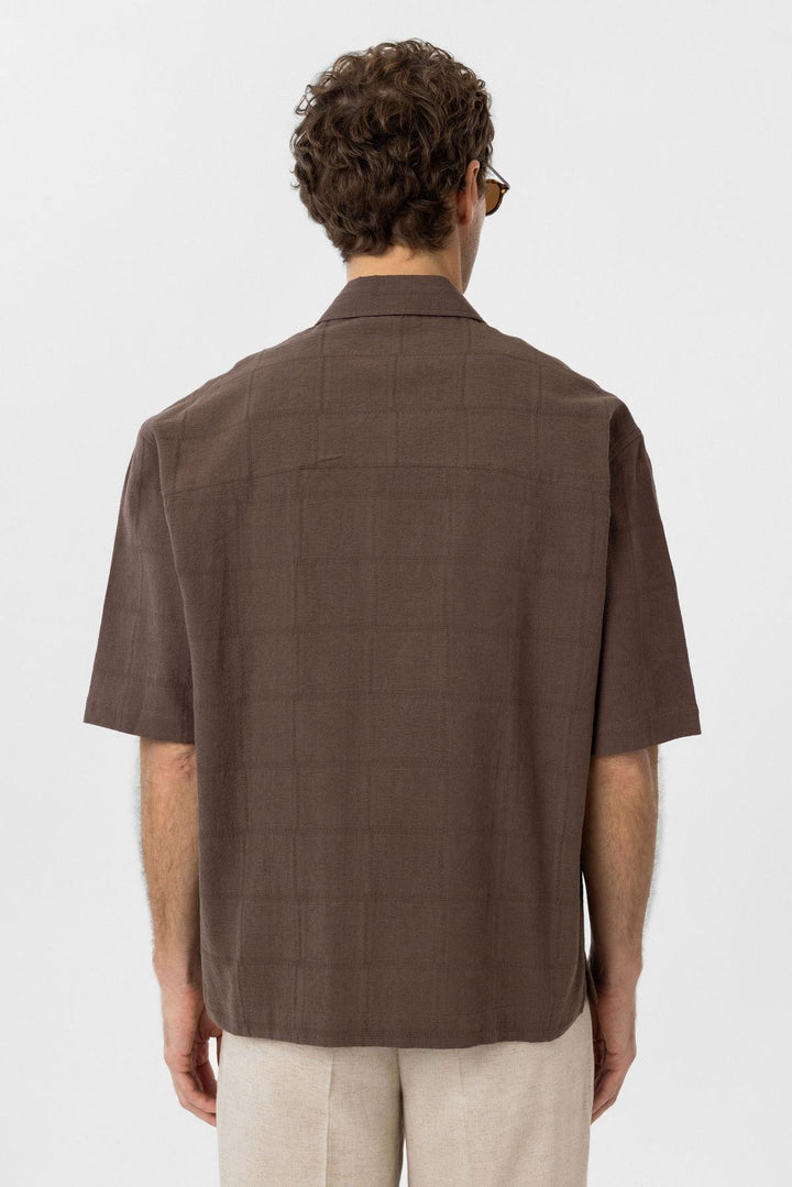 ANT Antioch Coffee Textured Jacquard Cotton Men's Short Sleeve Shirt - Bracknell
