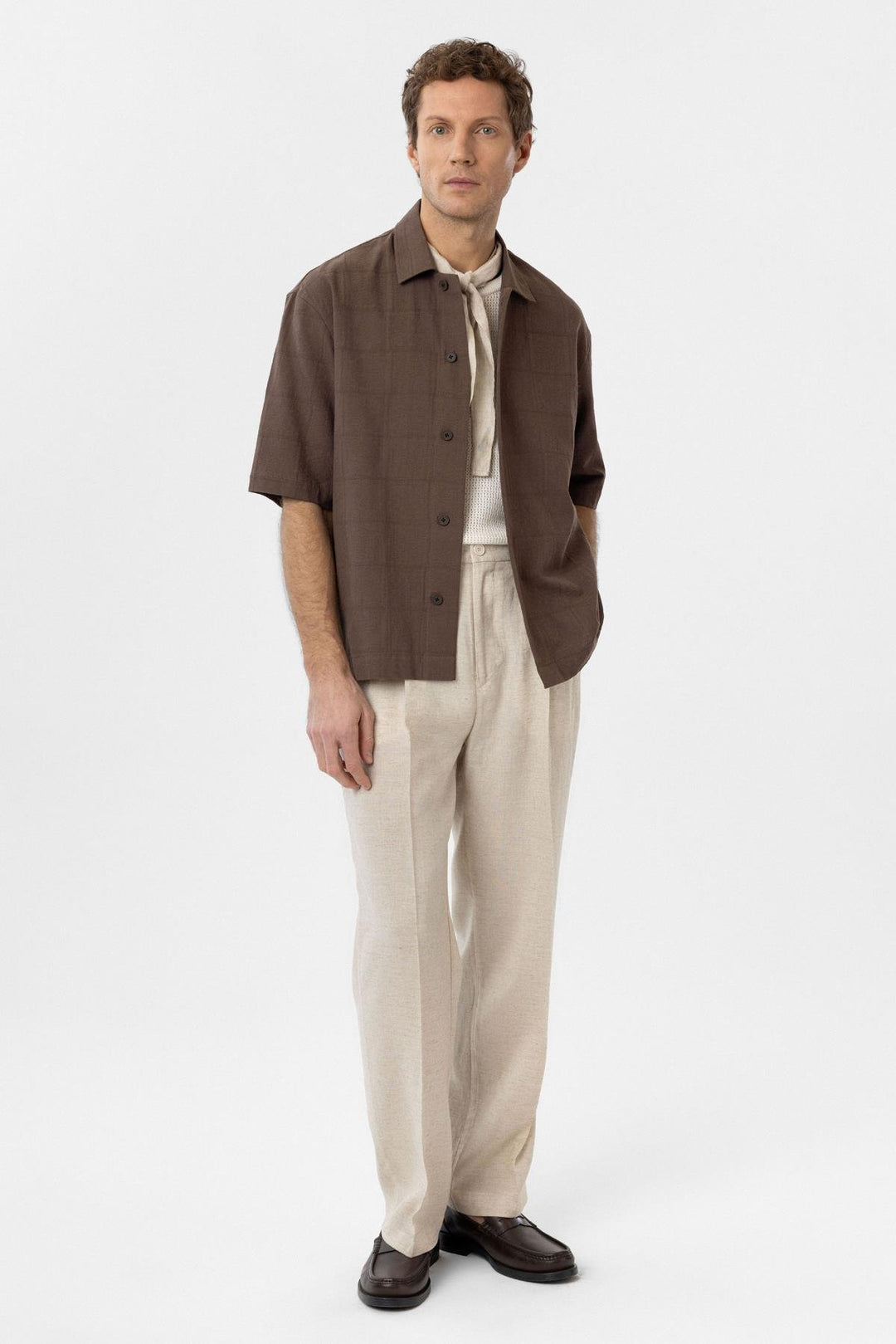 ANT Antioch Coffee Textured Jacquard Cotton Men's Short Sleeve Shirt - Bracknell