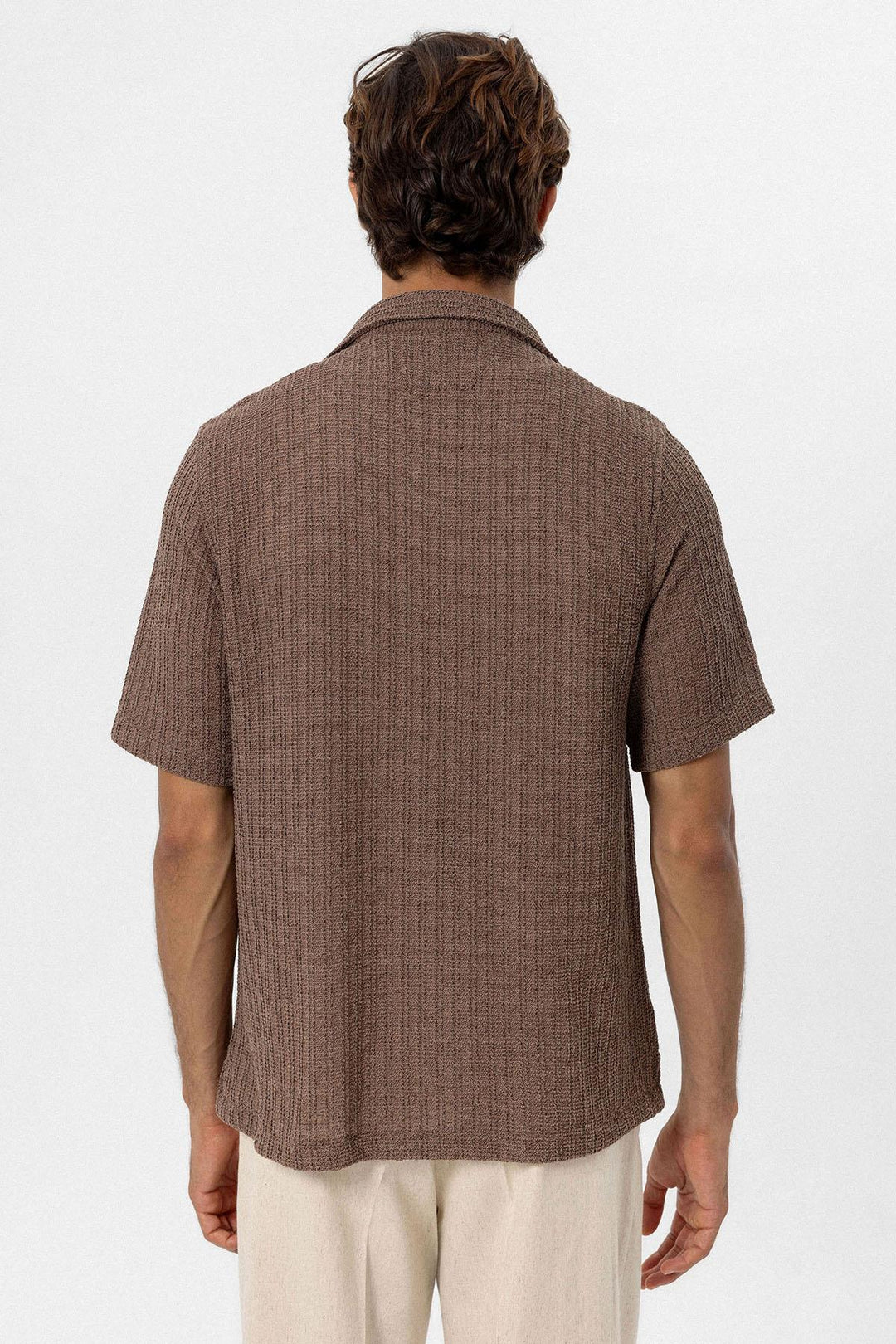 ANT Antioch Coffee-Colored Crochet Men's Shirt - Orangevale