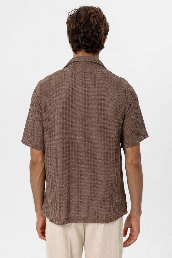 ANT Antioch Coffee-Colored Crochet Men's Shirt - Orangevale