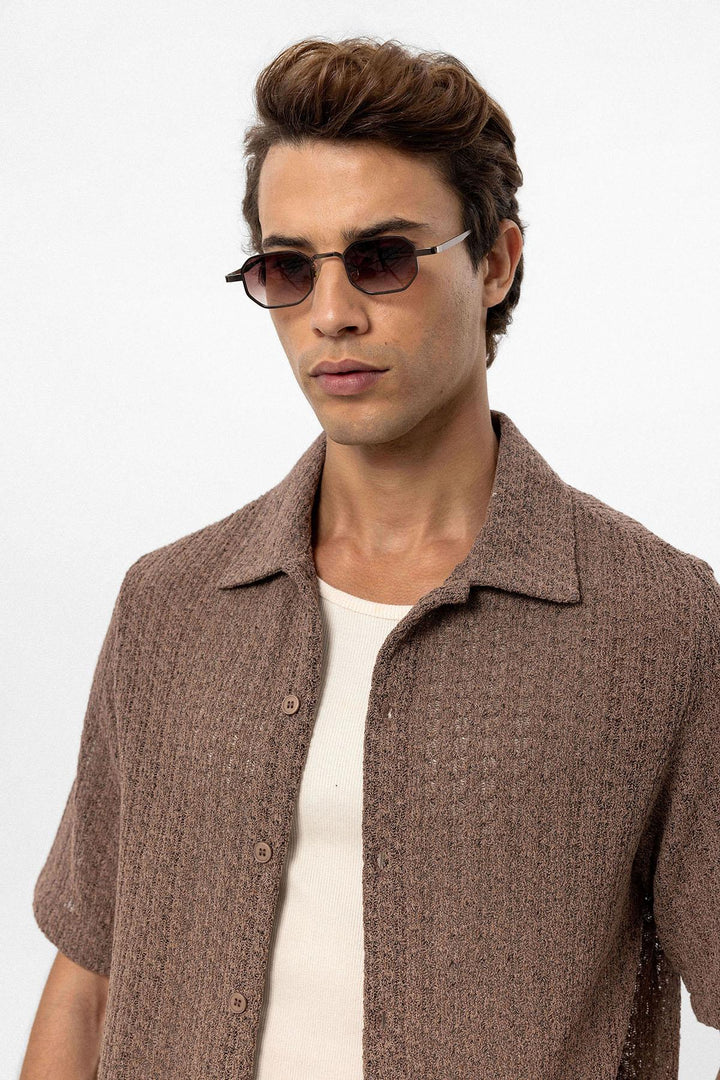 ANT Antioch Coffee-Colored Crochet Men's Shirt - Barcelos