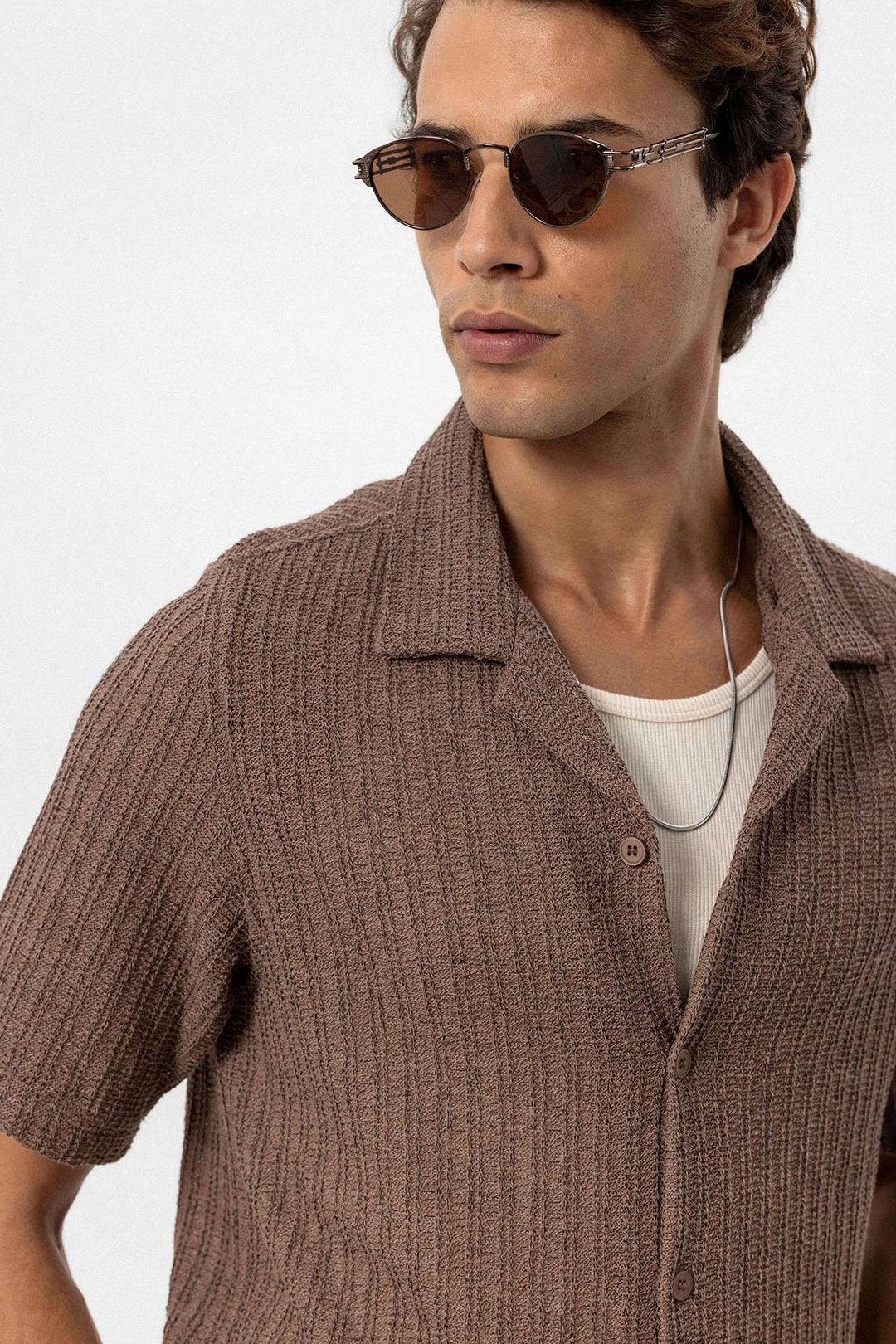 ANT Antioch Coffee-Colored Crochet Men's Shirt - Orangevale