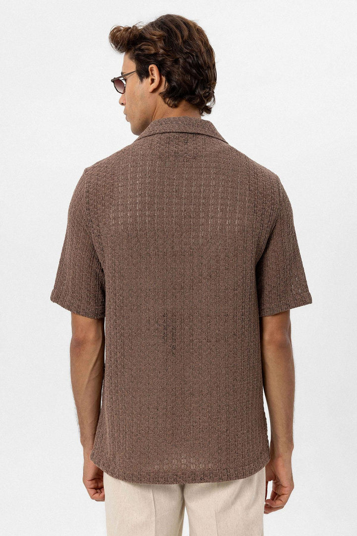 ANT Antioch Coffee-Colored Crochet Men's Shirt - Barcelos