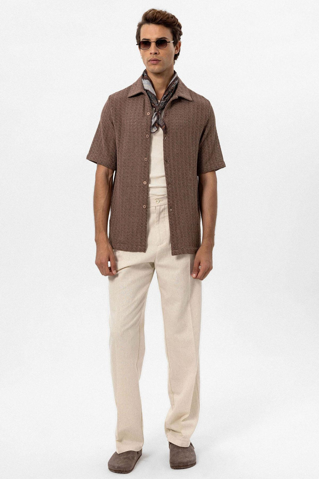 ANT Antioch Coffee-Colored Crochet Men's Shirt - Barcelos