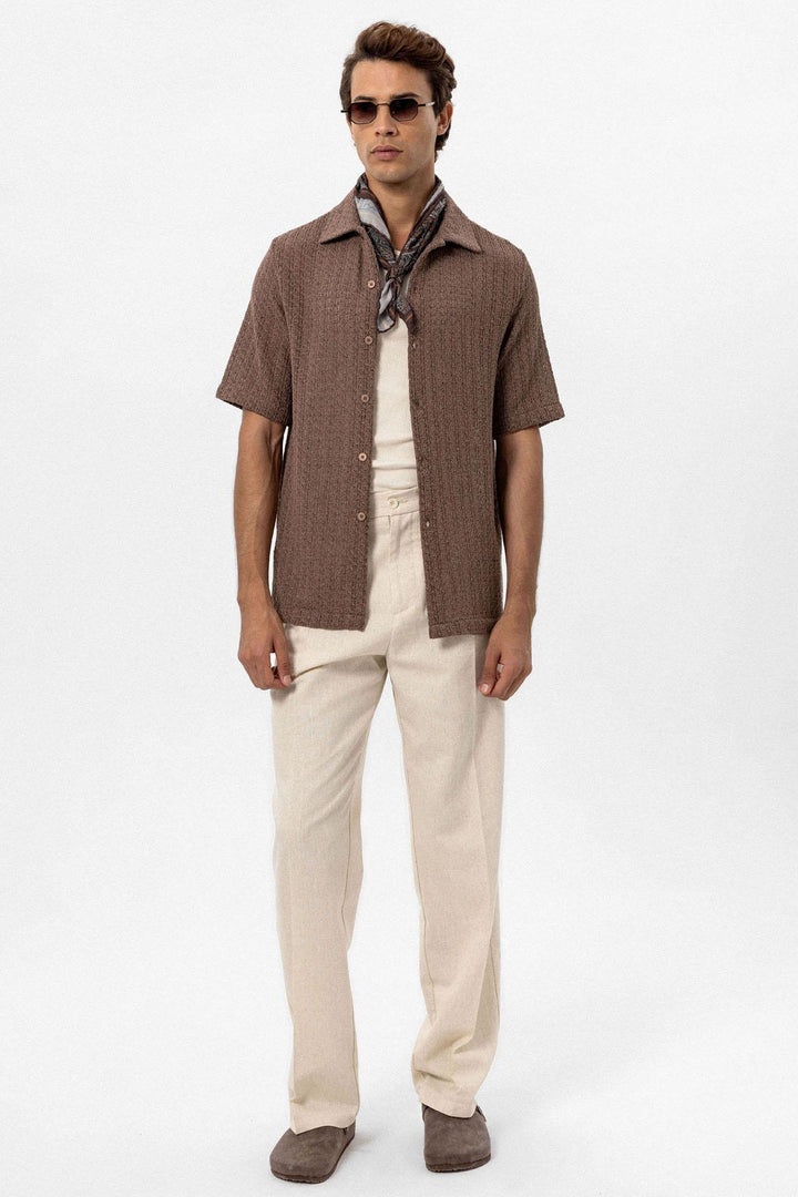 ANT Antioch Coffee-Colored Crochet Men's Shirt - Barcelos
