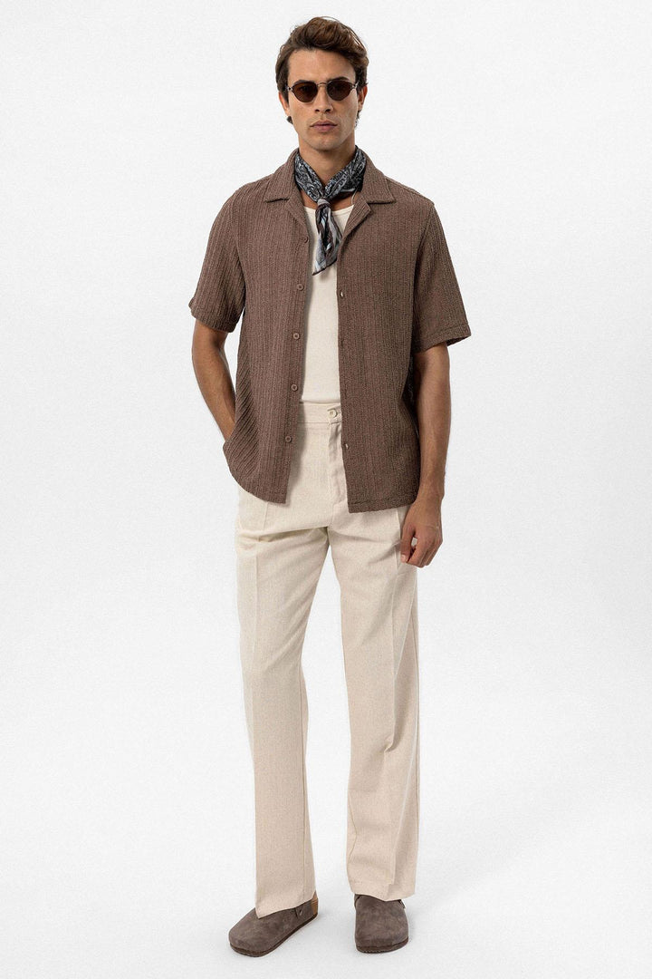 ANT Antioch Coffee-Colored Crochet Men's Shirt - Orangevale