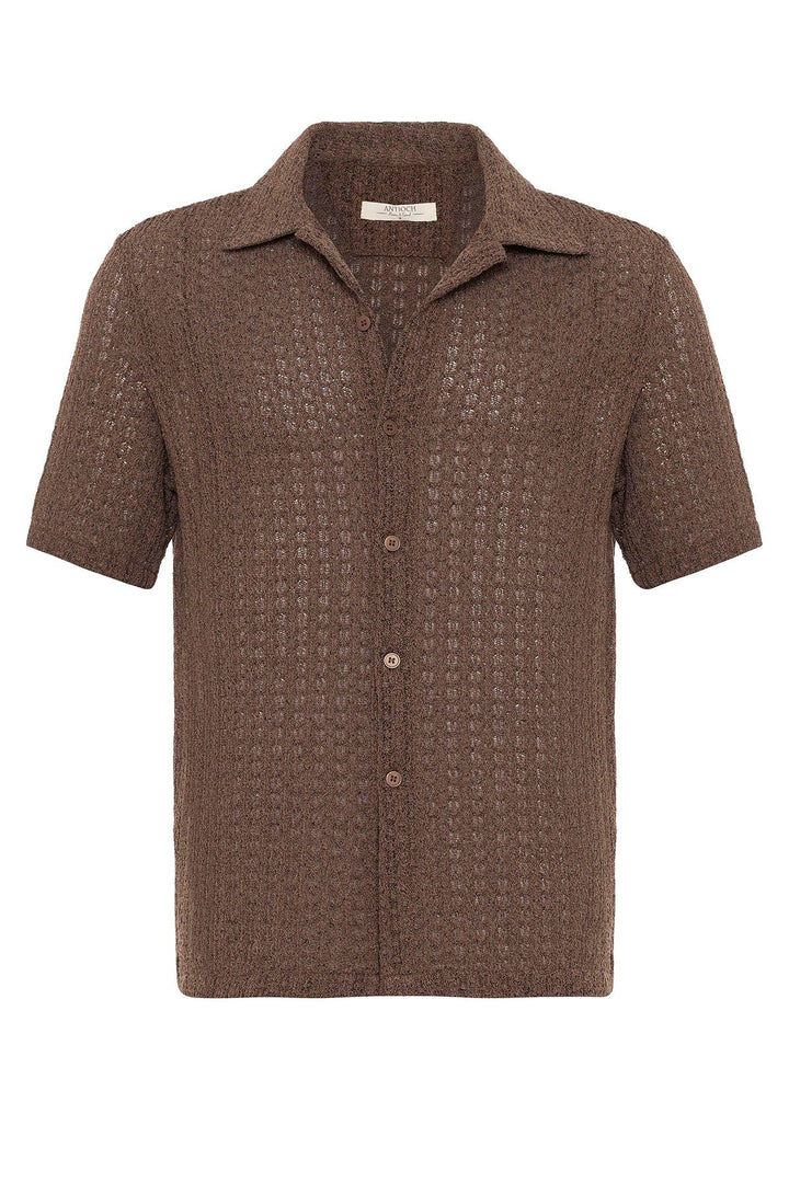ANT Antioch Coffee-Colored Crochet Men's Shirt - Barcelos