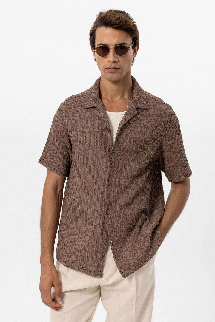 ANT Antioch Coffee-Colored Crochet Men's Shirt - Orangevale