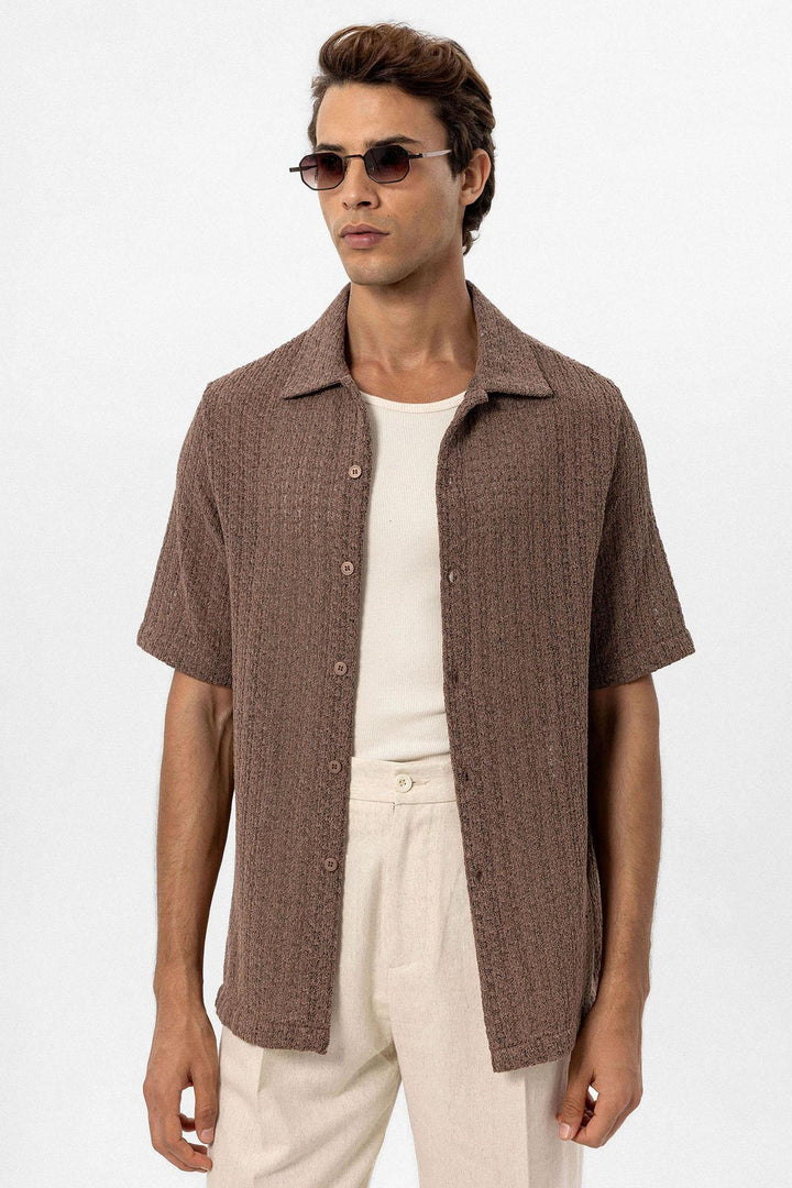 ANT Antioch Coffee-Colored Crochet Men's Shirt - Barcelos