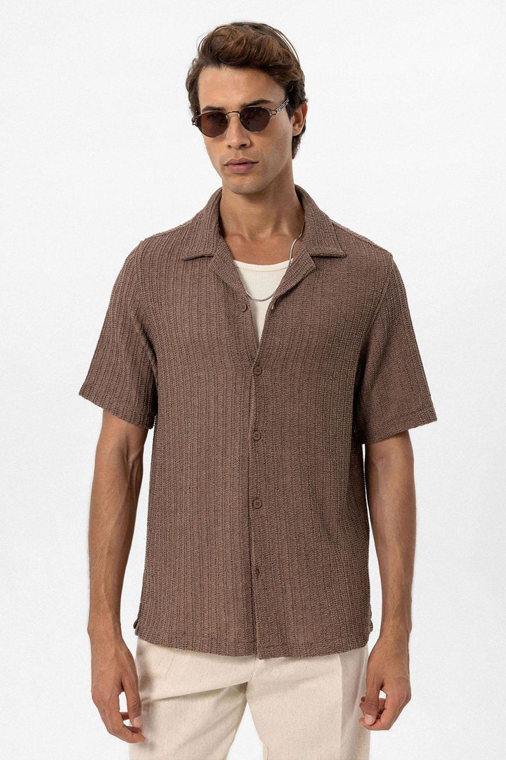 ANT Antioch Coffee-Colored Crochet Men's Shirt - Orangevale