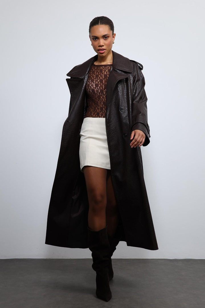 ANT Antioch Coffee-Colored Faux Leather Trench Coat - Weymouth