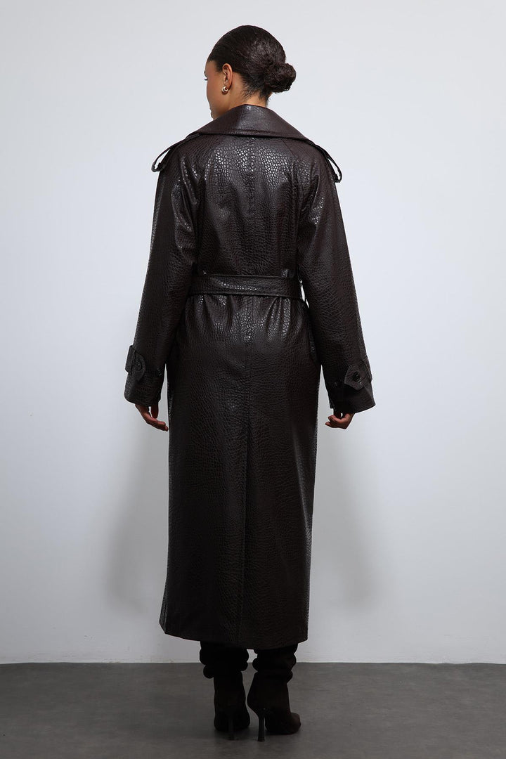 ANT Antioch Coffee-Colored Faux Leather Trench Coat - Weymouth