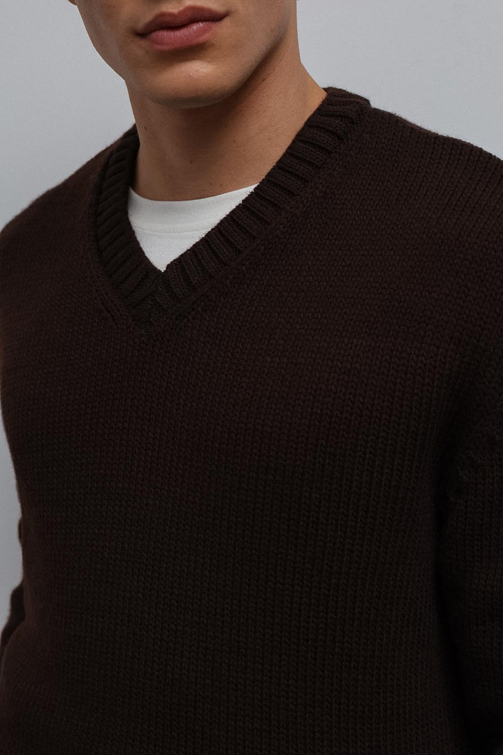 ANT Antioch Coffee-Colored V-Neck Men's Sweater - Marietta