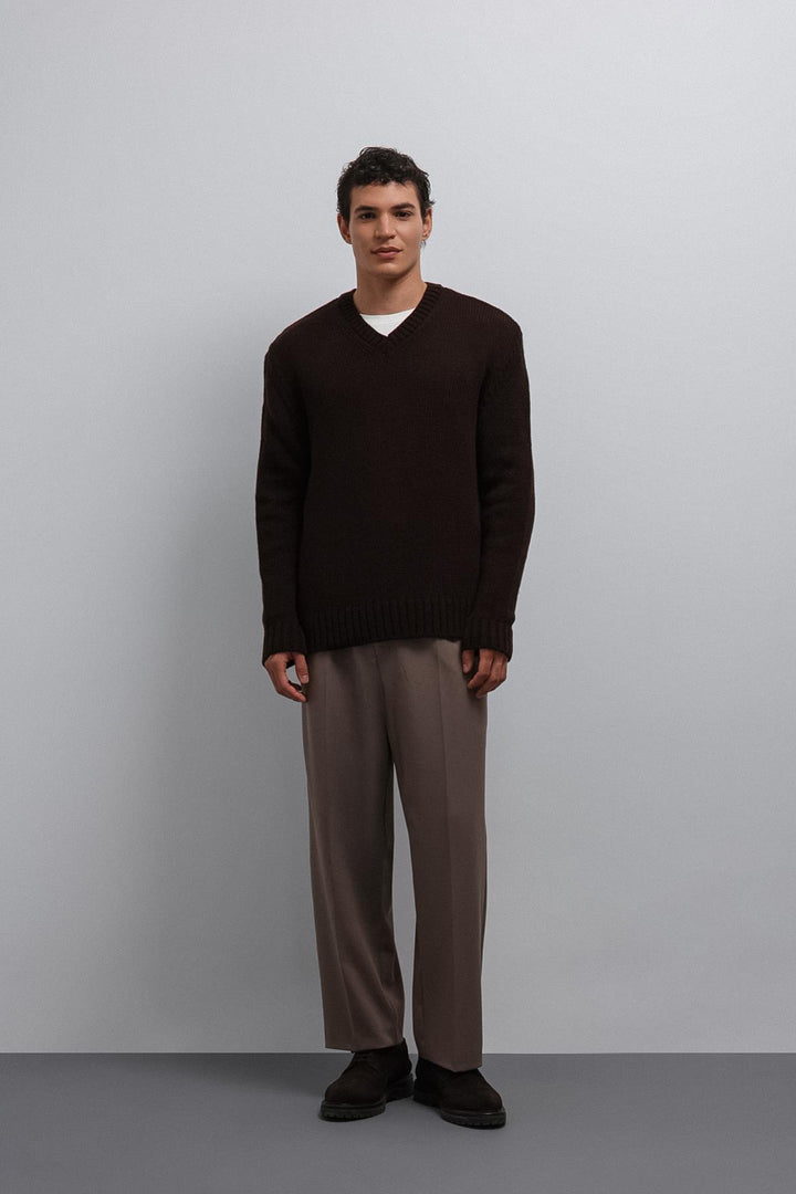 ANT Antioch Coffee-Colored V-Neck Men's Sweater - Marietta