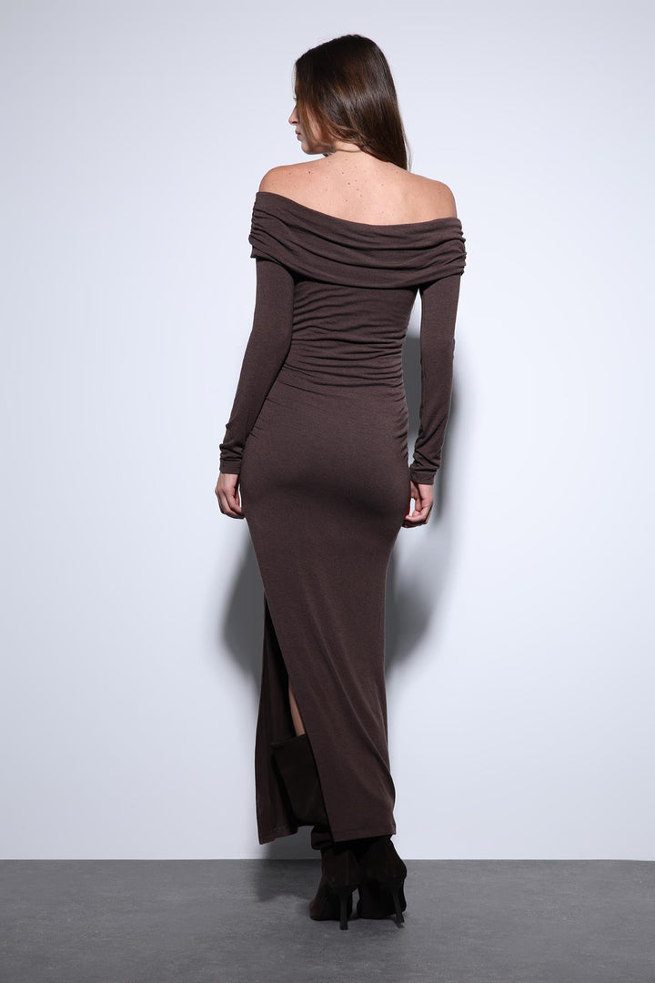 ANT Antioch Kahve Drape Detaylı Aksesuarlı Elbise - Câmara de Lobos