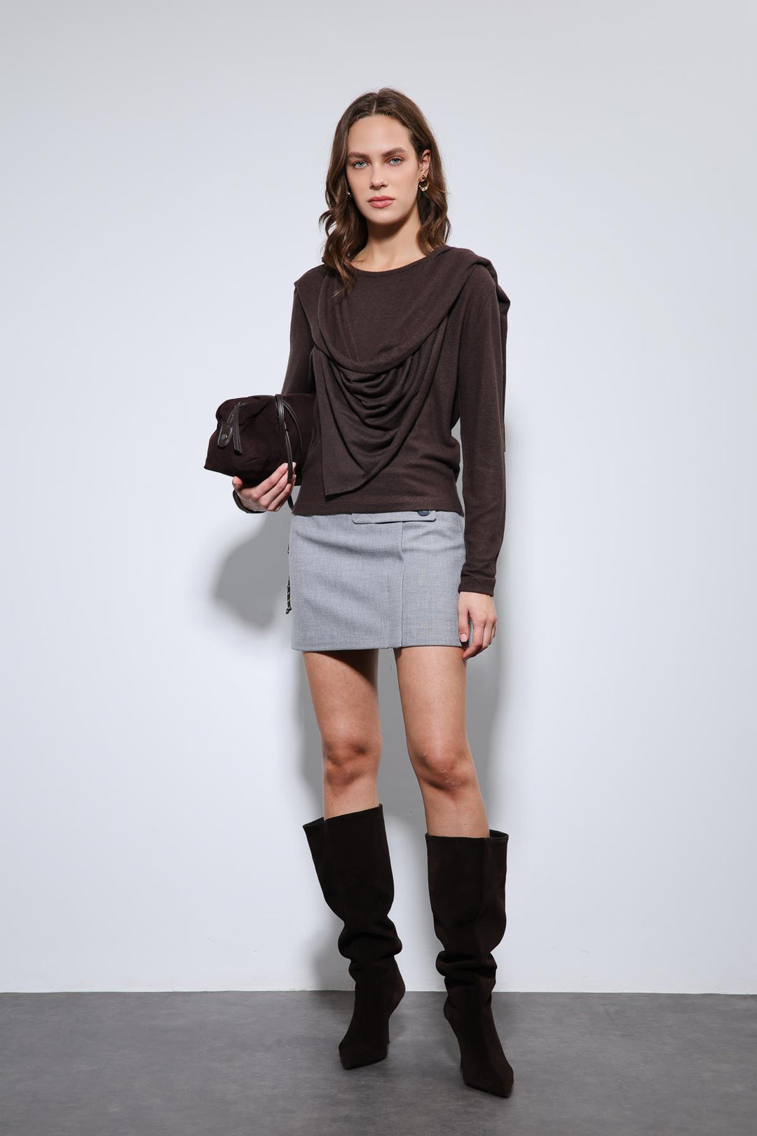 ANT Antioch Coffee Draped Shawl Detailed Top - Caltanissetta