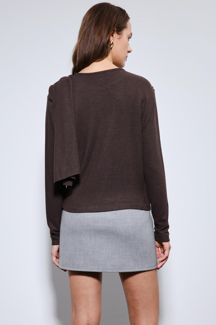 ANT Antioch Coffee Draped Shawl Detailed Top - Caltanissetta