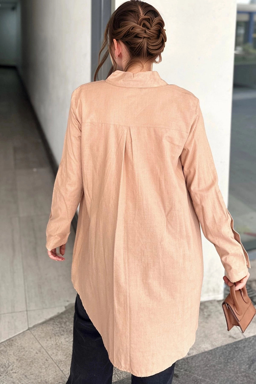 Coffee Button Detailed Oversized Long Sleeve Shirt BCBSK-25700-3558 - Stevenage