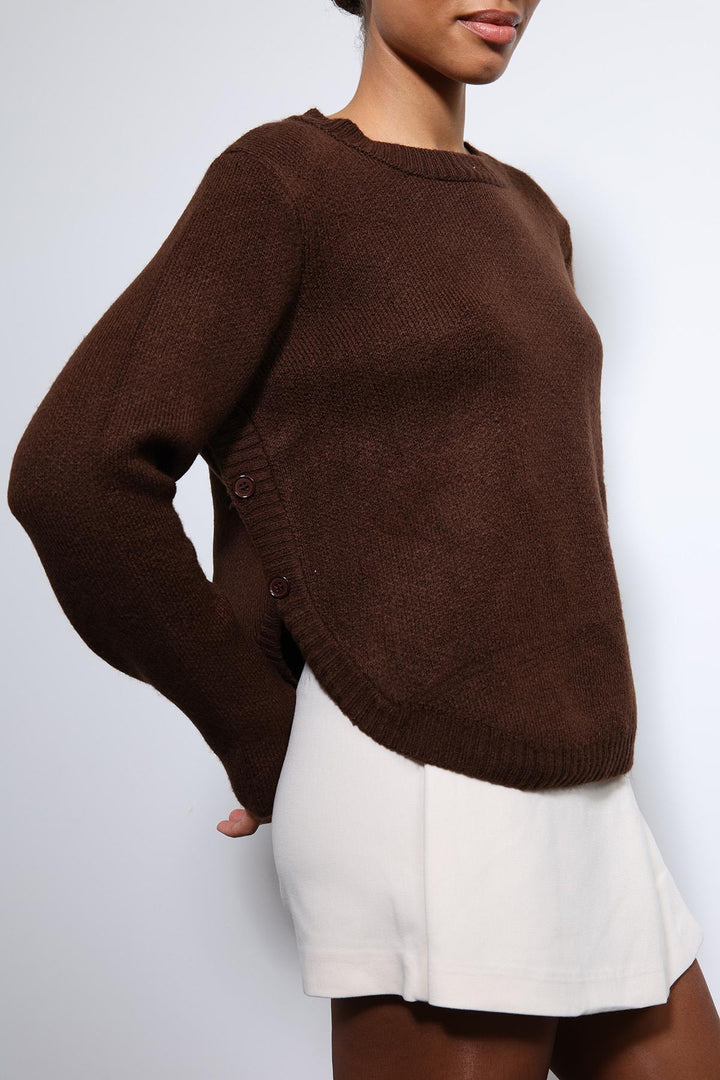 ANT Antioch Coffee Button Detailed Knit Sweater - Kaneohe
