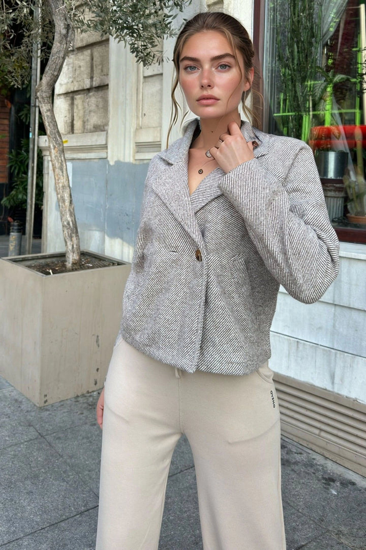 Coffee Buttoned Short Seasonal Jacket BCBSK-25700-3529 - Saginaw