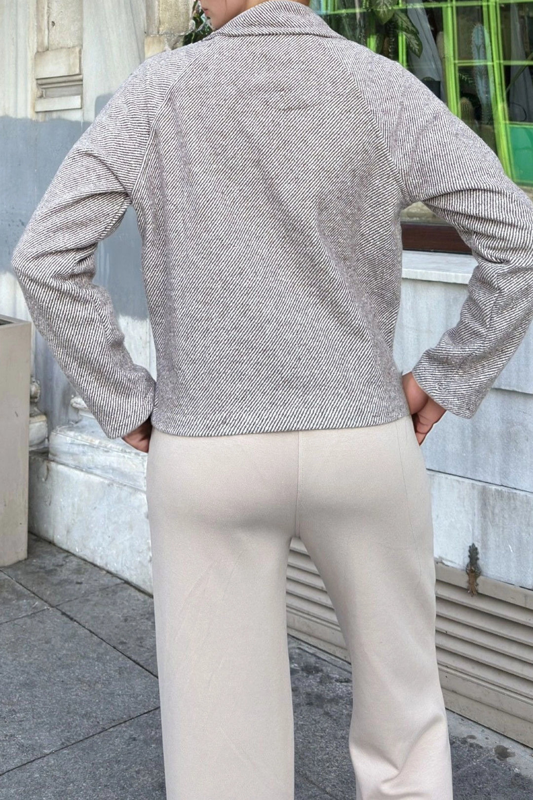 Coffee Buttoned Short Seasonal Jacket BCBSK-25700-3529 - Saginaw