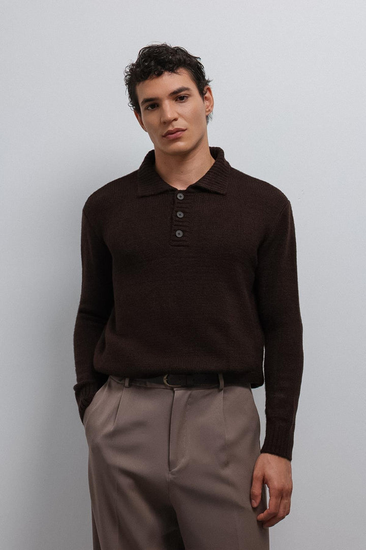 ANT Antioch Coffee Buttoned Collar Men's Sweater - Catemaco