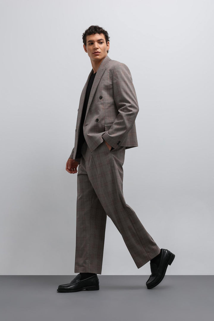 ANT Antioch Coffee Checkered Double Breasted Men's Blazer Jacket - Kendale Lakes