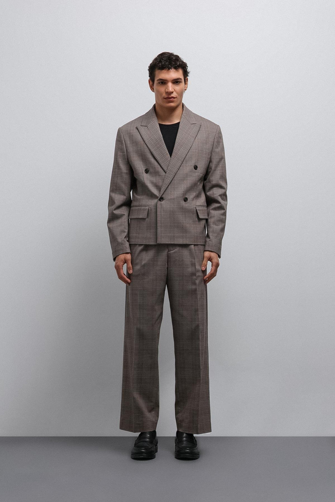 ANT Antioch Coffee Checkered Double Breasted Men's Blazer Jacket - Kendale Lakes