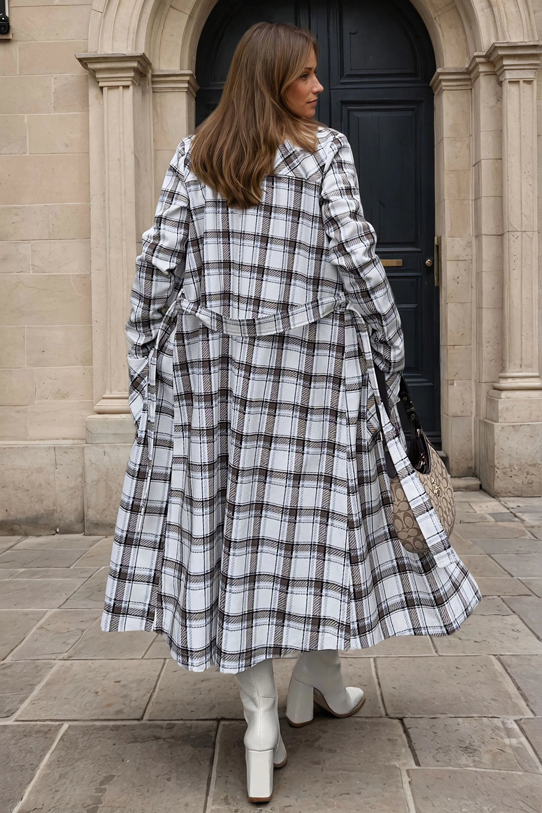 Coffee Ecru Self-Belted Pocketed Unlined Long Coat BCBSK-25700-3564 - Scunthorpe