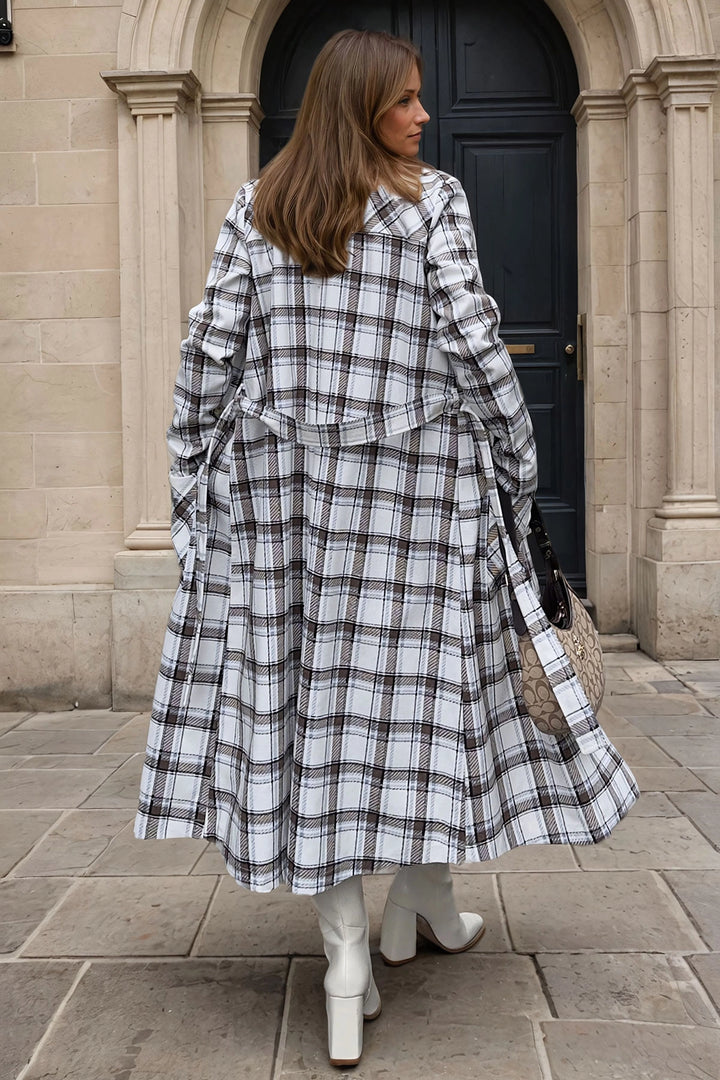 Coffee Ecru Self-Belted Pocketed Unlined Long Coat BCBSK-25700-3564 - Scunthorpe