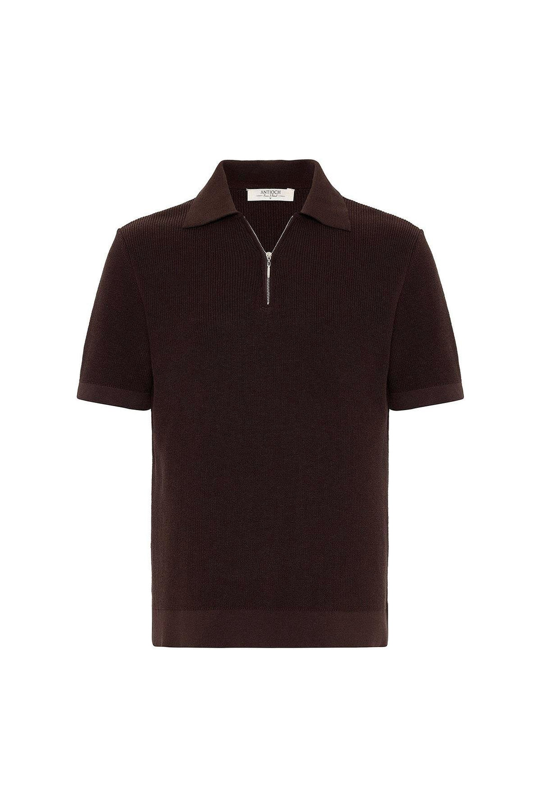 ANT Antioch Kahve Fermuarlı Dokuma Erkek Triko T-Shirt - Marcq-en-Baroeul